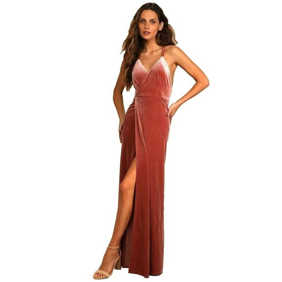 Lulus Whimsical Romance Mauve Velvet Faux-Wrap Maxi Dress Plus Size 2X New NWT - Picture 2 of 15